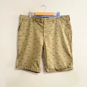 PARX Tan Flat Front Casual Shorts w Aviation Pattern